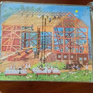 Amish Barn Raising Tin Sign